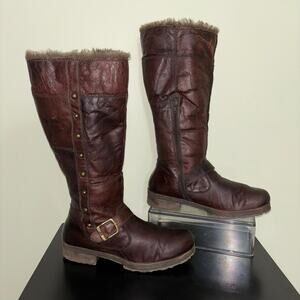BareTraps Brown Leather Faux Fur Lined Winter Riding Boots Women’s 9.5M Zip